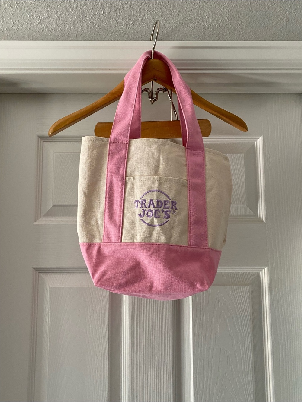 NWT Trader Joe's Pink & Cream Canvas Mini Tote - Picture 5 of 5